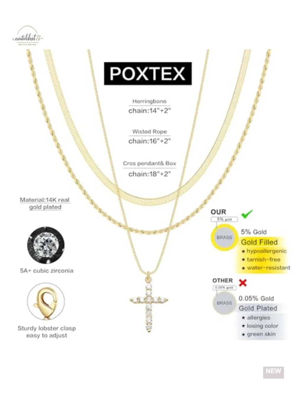 Dainty 14K Gold Silver Plated Cross Choker Necklace Set Non Tarnish